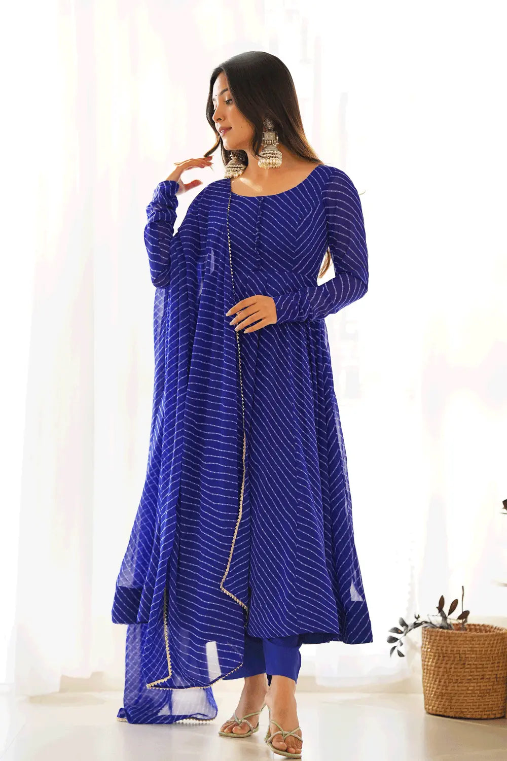 Blue Color Leheriya Print Anarkali Gown With Dupatta - Anaya Designer Studio Blue Color Leheriya Print Anarkali Gown With Dupatta - Anaya Designer Studio