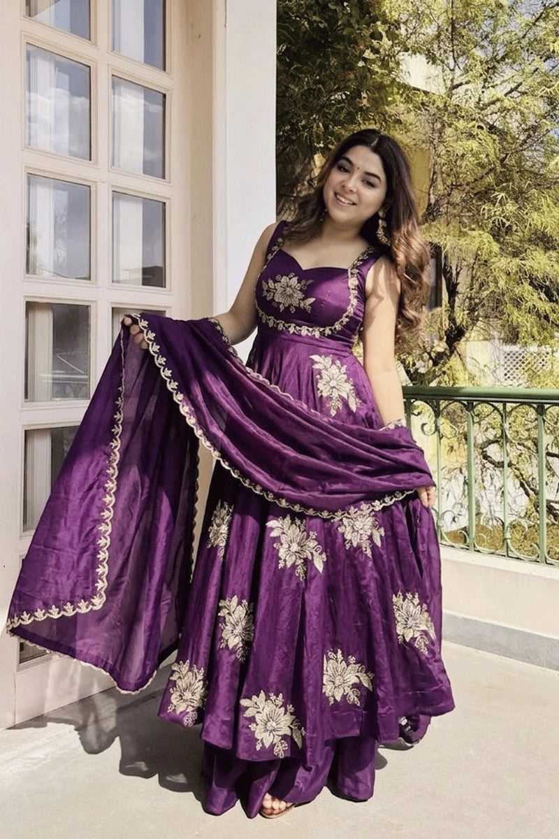 Latest Purple Color Long Anarkali Dress For Gen Z Girl