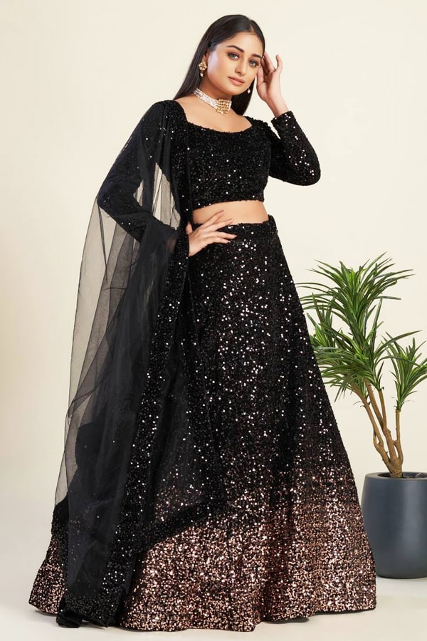 Modern Black Velvet Lehengas For Bride Sister