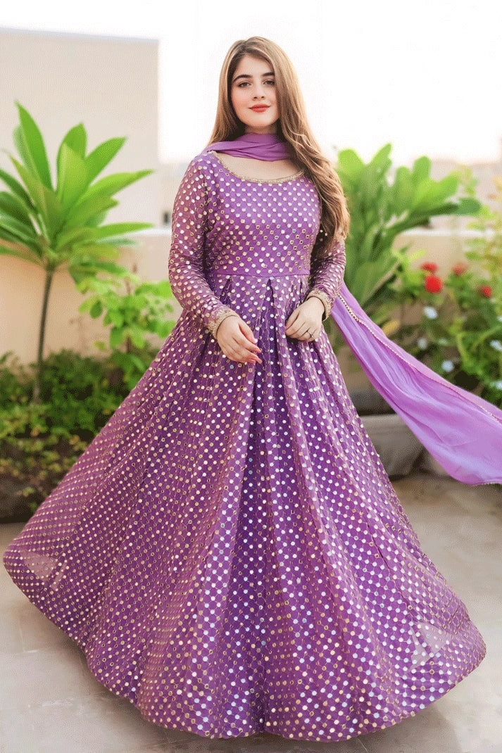 Embroidery Work Long Purple Gown For Wedding - Anaya Designer Studio Embroidery Work Long Purple Gown For Wedding - Anaya Designer Studio