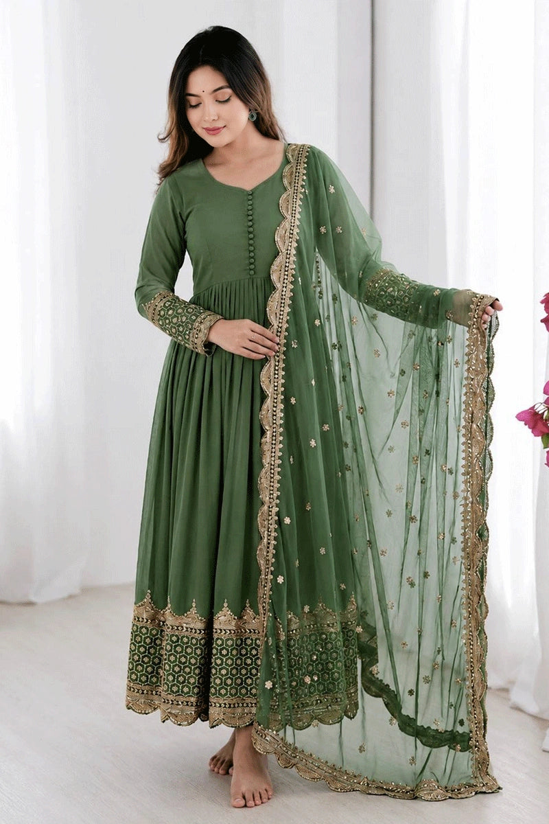 Long Sleeves Heavy Flair Anarkali Gown With Dupatta - Anaya Designer Studio