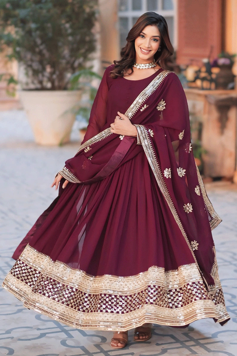 Heavy Dupatta Long Gown Dress With Dupatta Georgette Gown Long