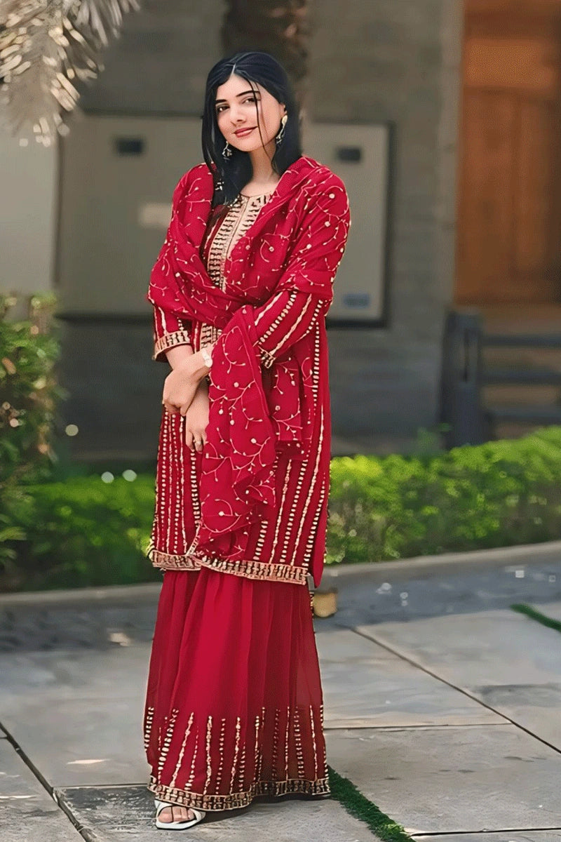 red sharara dress Vibrant ruby red sharara set XL