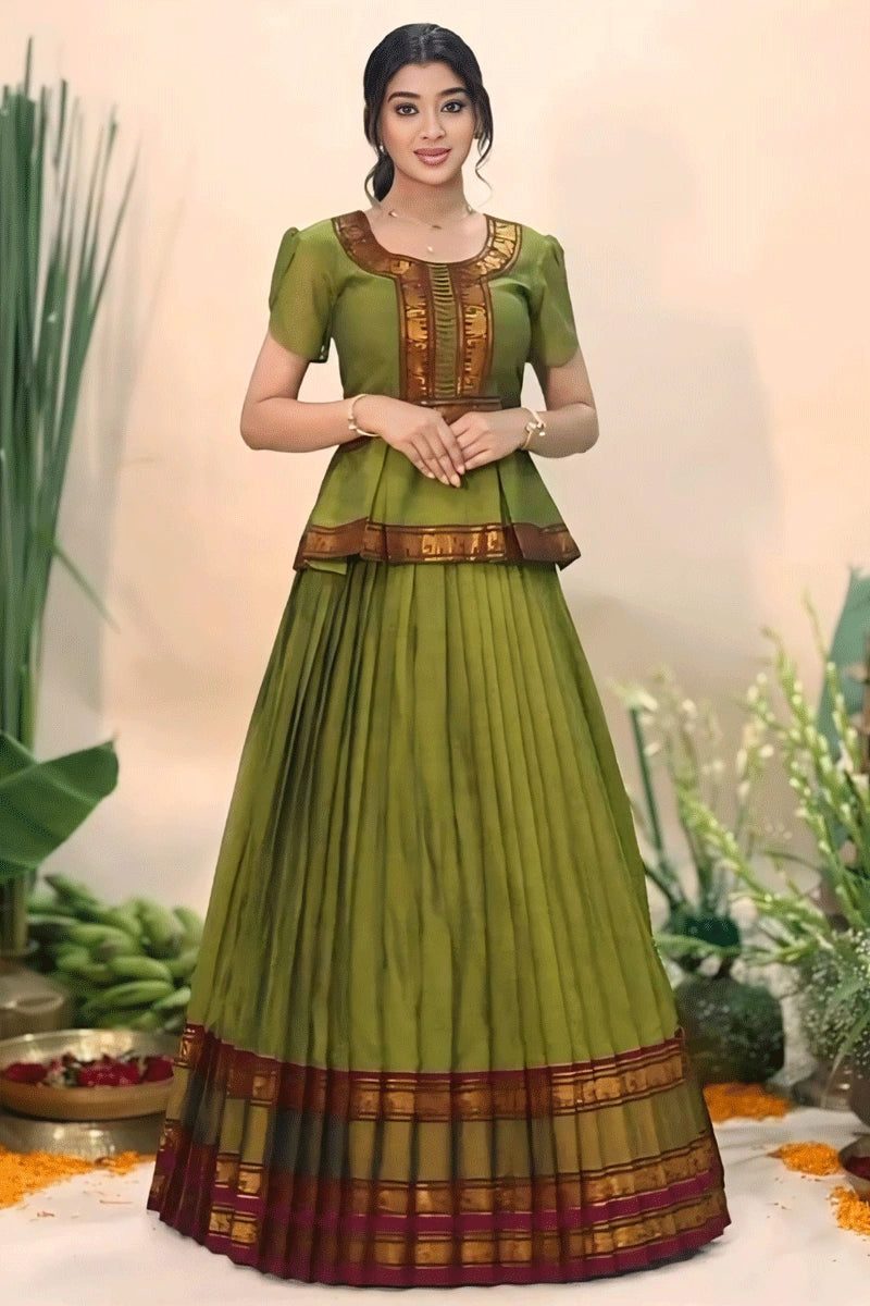 South Indian Style Crop Top Lehenga For Pongal - Main Image
