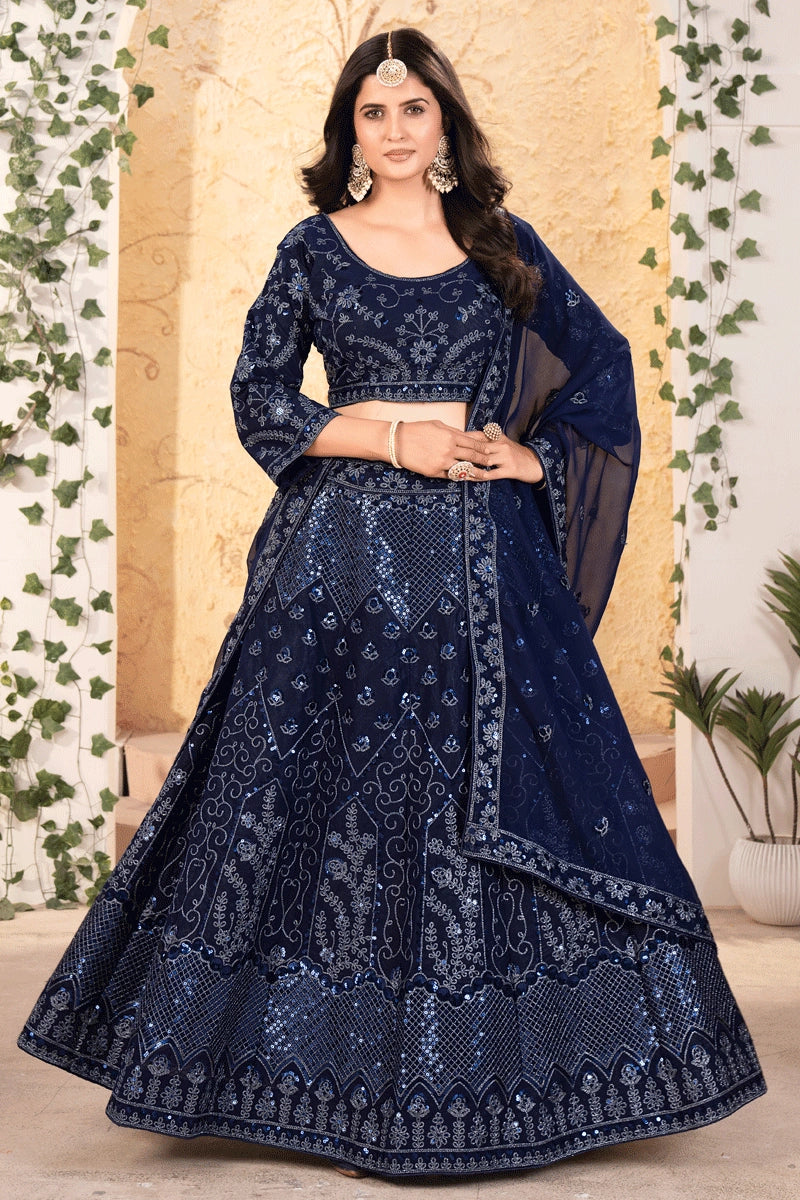 Navy Blue Sequence Work Lehenga For Bridal Engagement - Anaya Designer Studio Navy Blue Sequence Work Lehenga For Bridal Engagement - Anaya Designer Studio