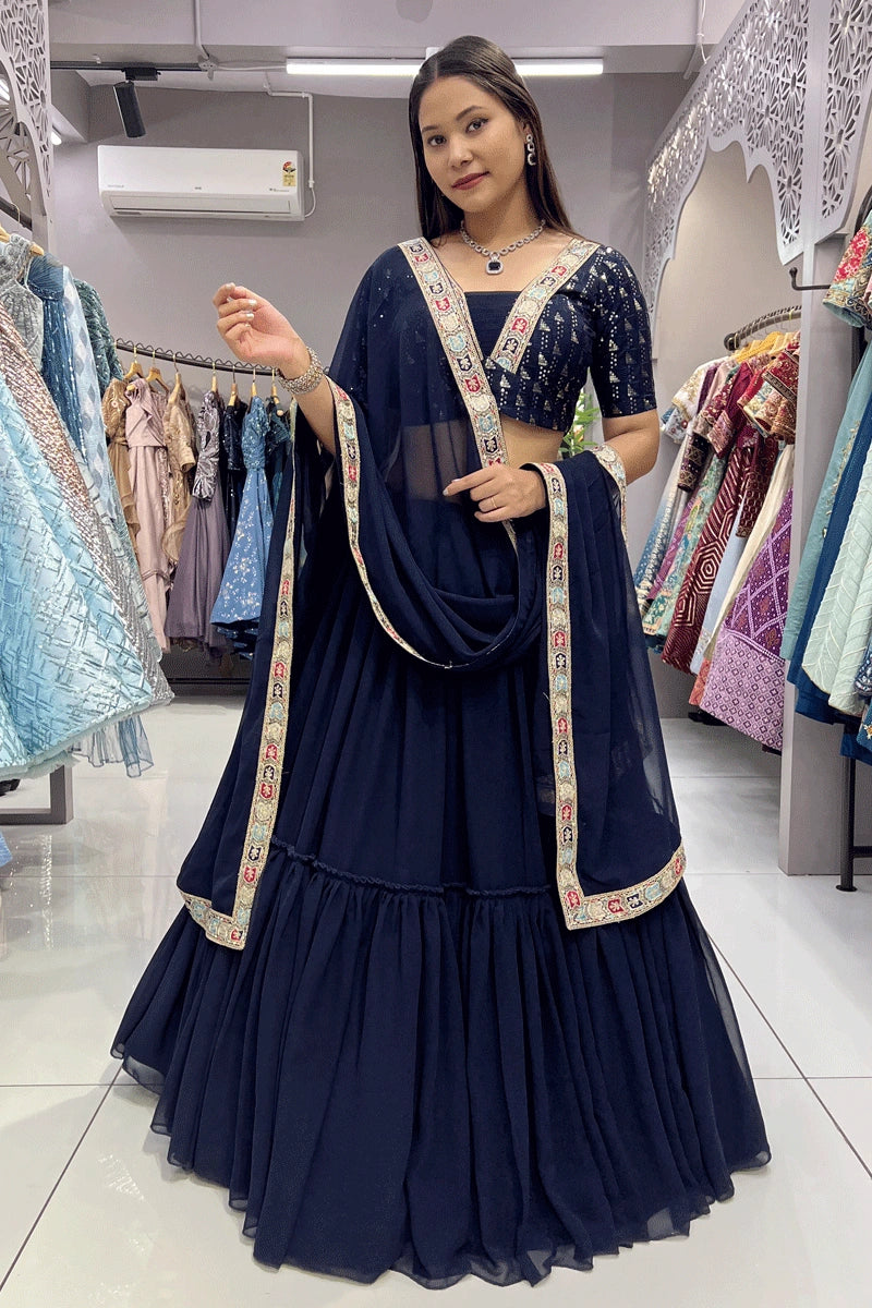 navy blue garba dress Dark Blue Color Rayon Stitched Navratri Chaniya Choli