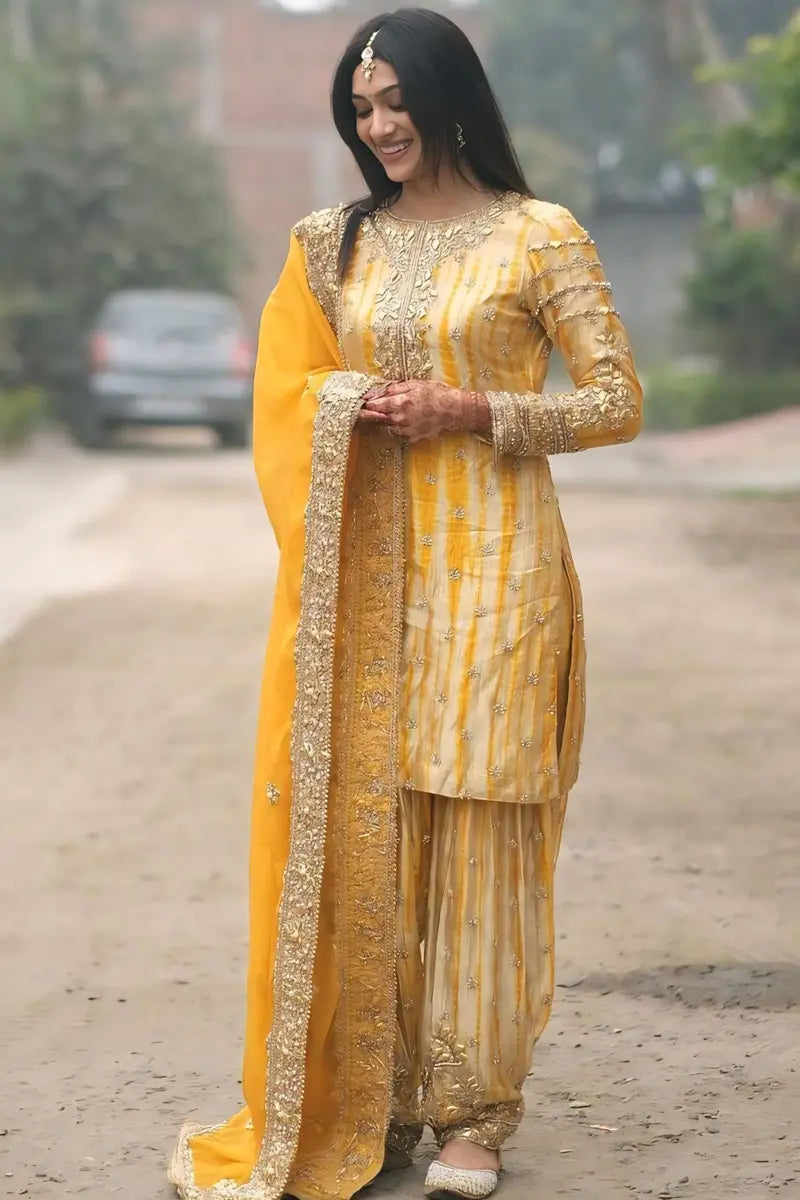 Yellow Punjabi Suit Kurti Design Lemon Yellow Color Pant Style