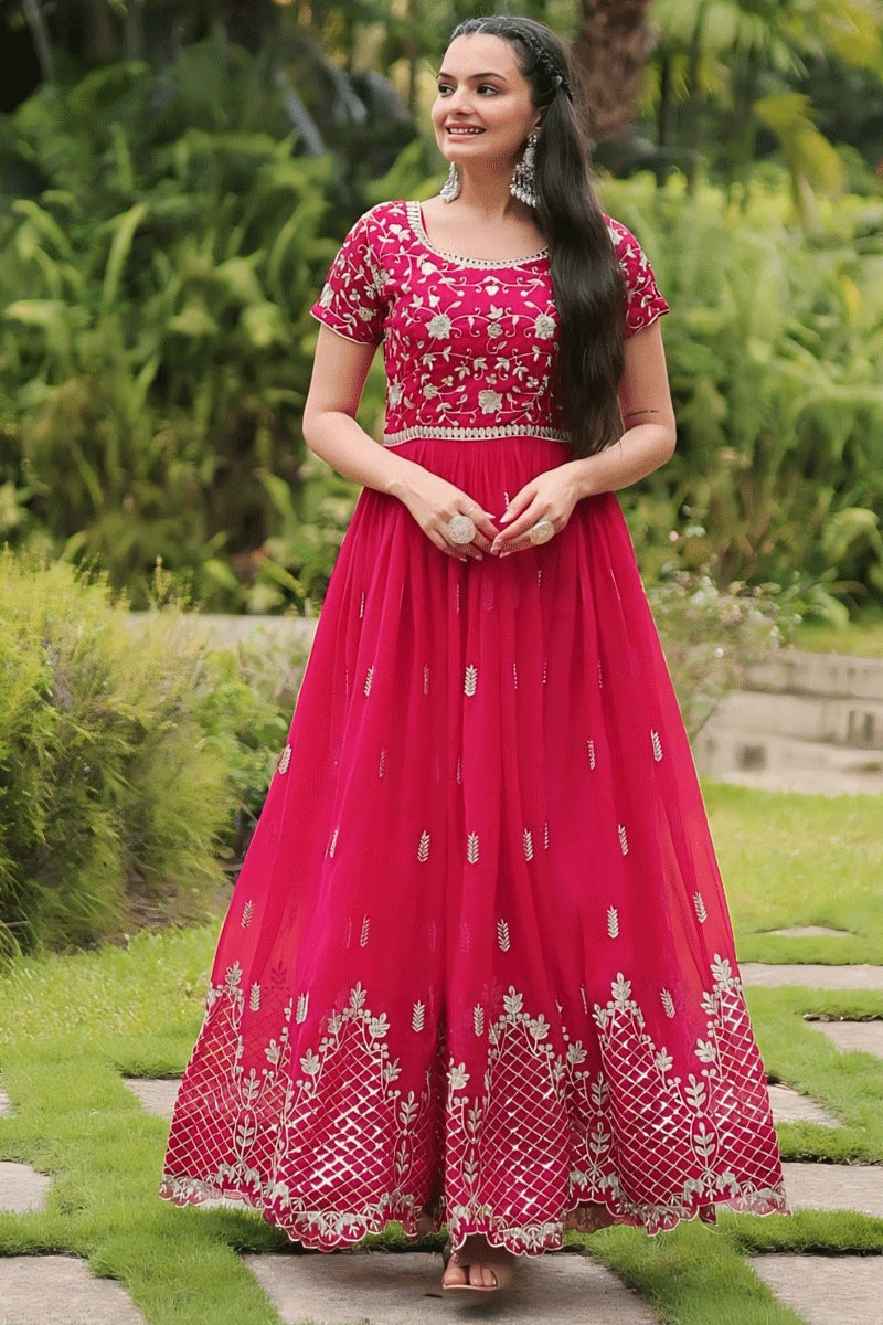 Embroidery Long Reception Gown For Girls - Main Image