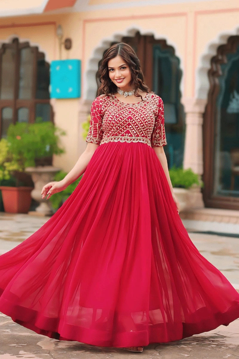 Indian Traditional Long Pink Colour Gown For Navratri