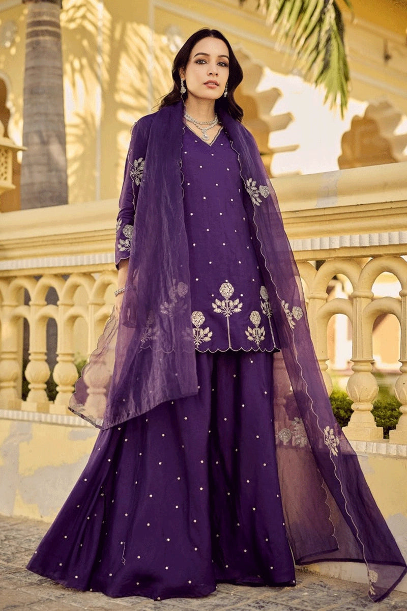 Designer Purple Color Sharara Dress For Special Pooja