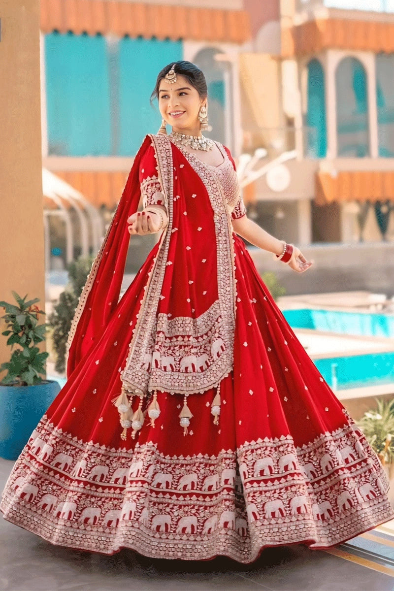 Georgette Silk Red Special Bridal Lehenga Choli