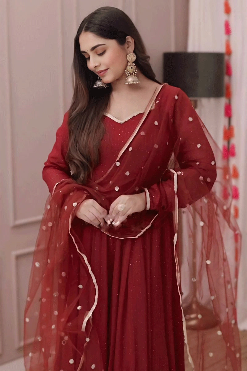 New Arrival Traditional Heavy Flared Red Gown For Women - Anaya Designer Studio Red / M New Arrival Traditional Heavy Flared Red Gown For Women - Anaya Designer Studio Red / M