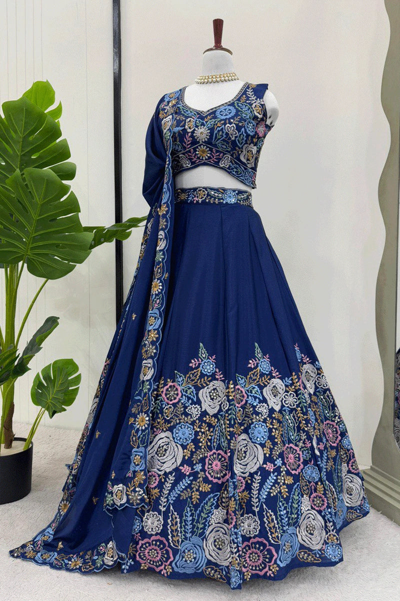 Wedding & Party Wear Silk Sequnce Work Blue Color Lehenga Choli Wedding & Party Wear Silk Sequnce Work Blue Color Lehenga Choli