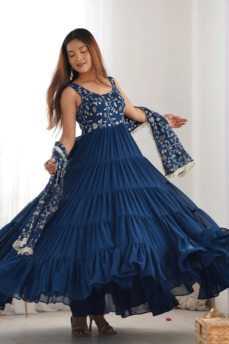 Heavy Flare Anarkali Ruffle Gown For Sangeet Function - Anaya Designer Studio Teal / M Heavy Flare Anarkali Ruffle Gown For Sangeet Function - Anaya Designer Studio Teal / M