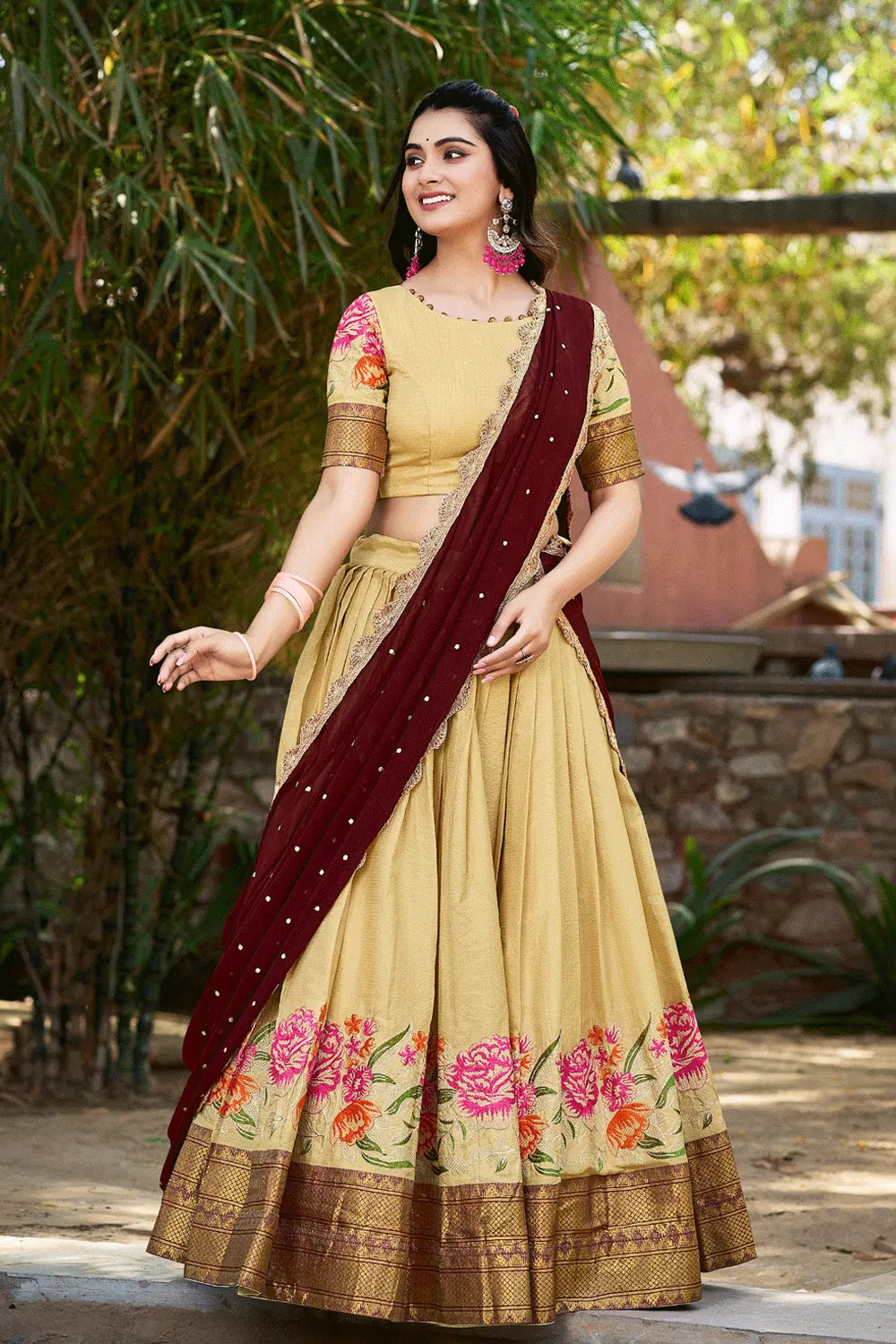 Long Sleeve Cotton Half Saree For Women