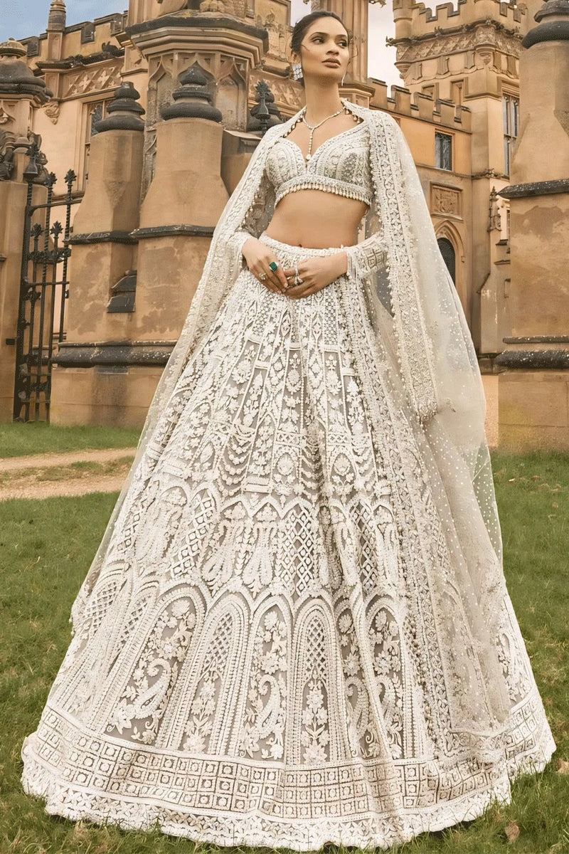 Heavy White Lehenga For Bridal Engagement