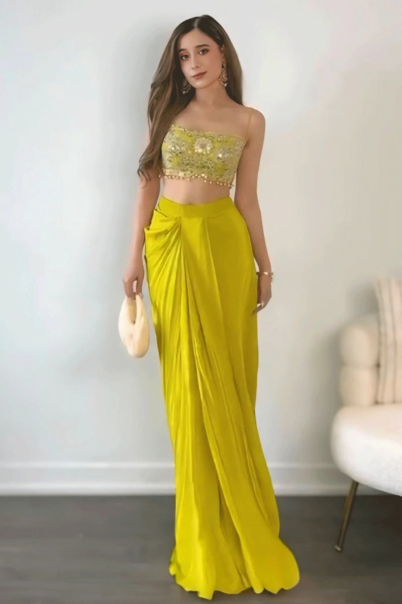 Dhoti Saree For Haldi Ceremony Yellow Color Dhoti Koti For Haldi