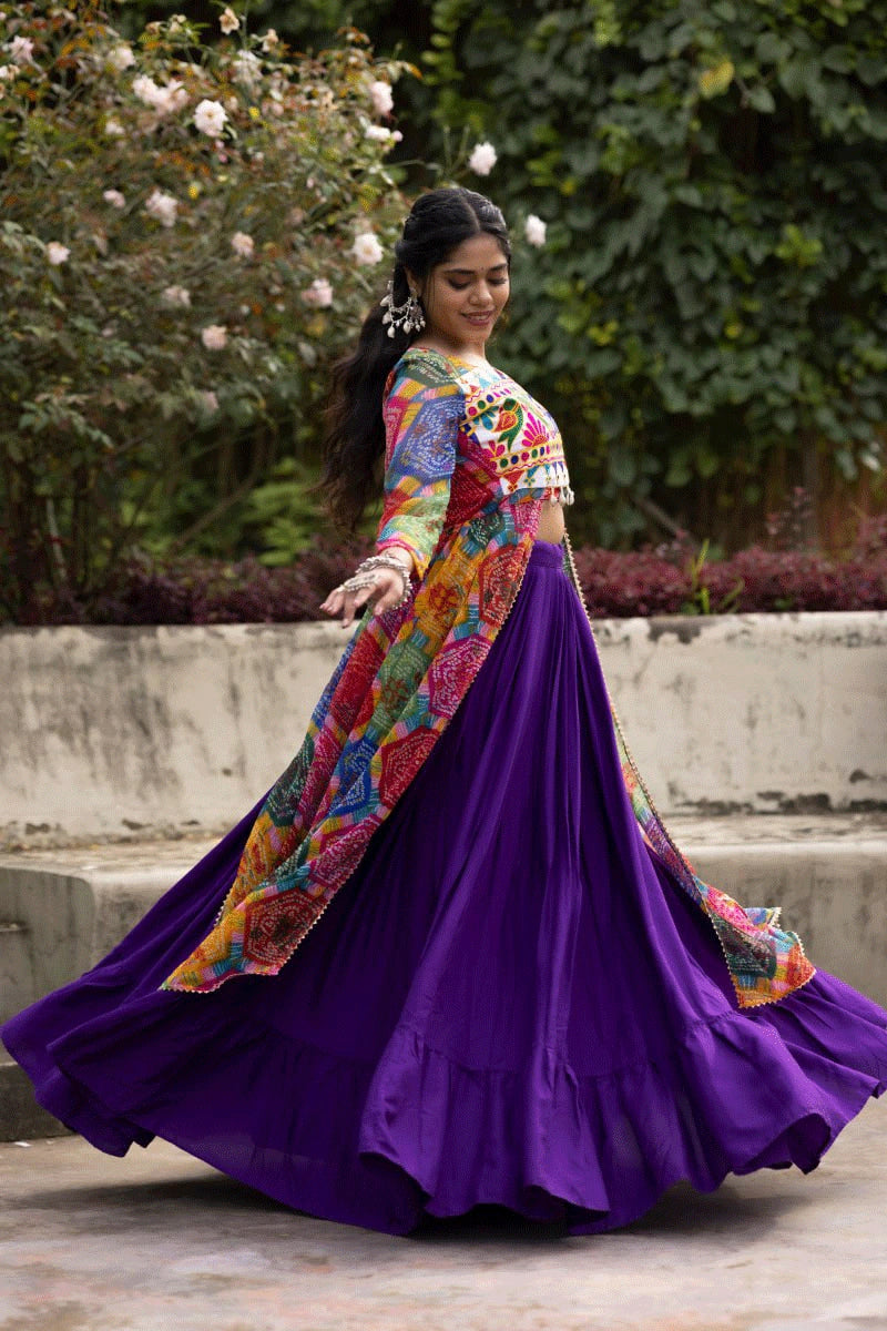 Fully Stitched Western Look Bandhani Print Lehenga Choli For Navratri