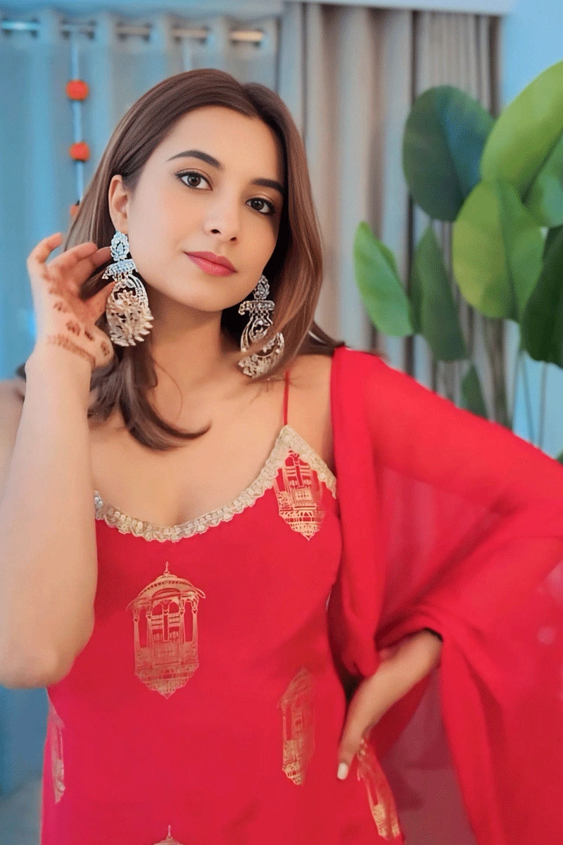 Designer Red Color Sharara Suit For Karwa Chauth Festival