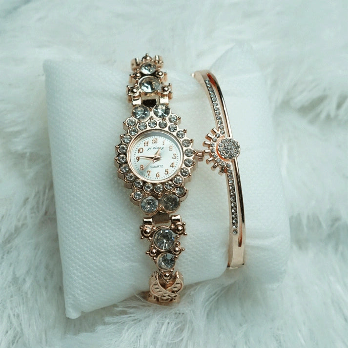 Rose Gold Watch & Diamond Bracelet Set