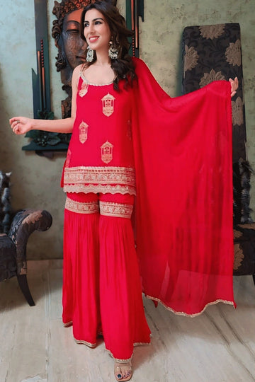 Designer Red Color Sharara Suit For Karwa Chauth Festival