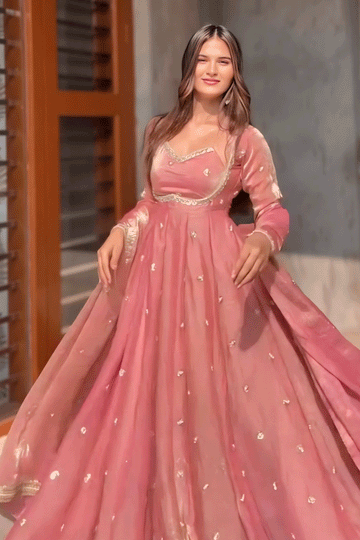 Reception Special Sequence Anarkali  Dress For Girl