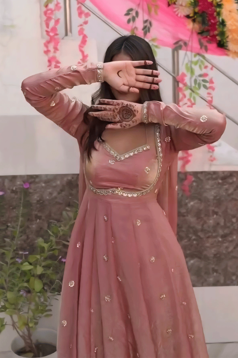 Reception Special Sequence Anarkali  Dress For Girl