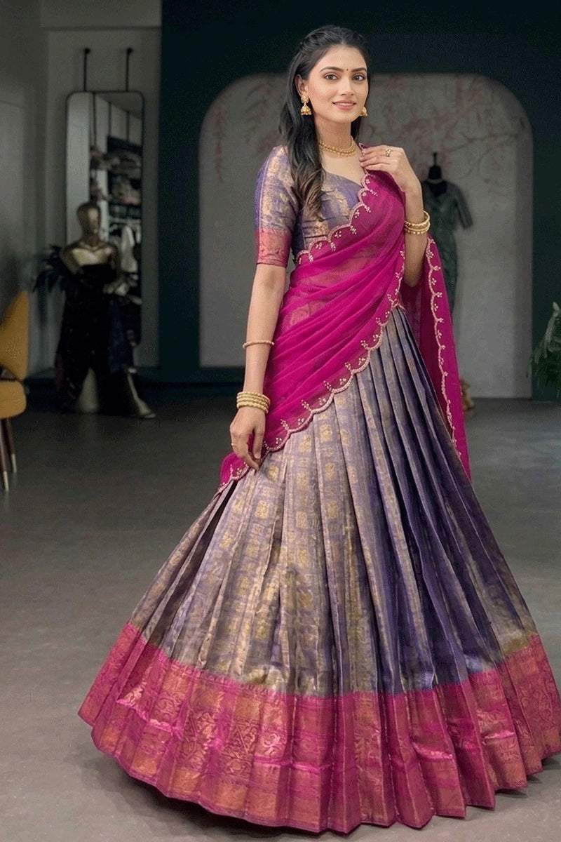 Kanjivaram Silk South Indian Style Half Saree For Women