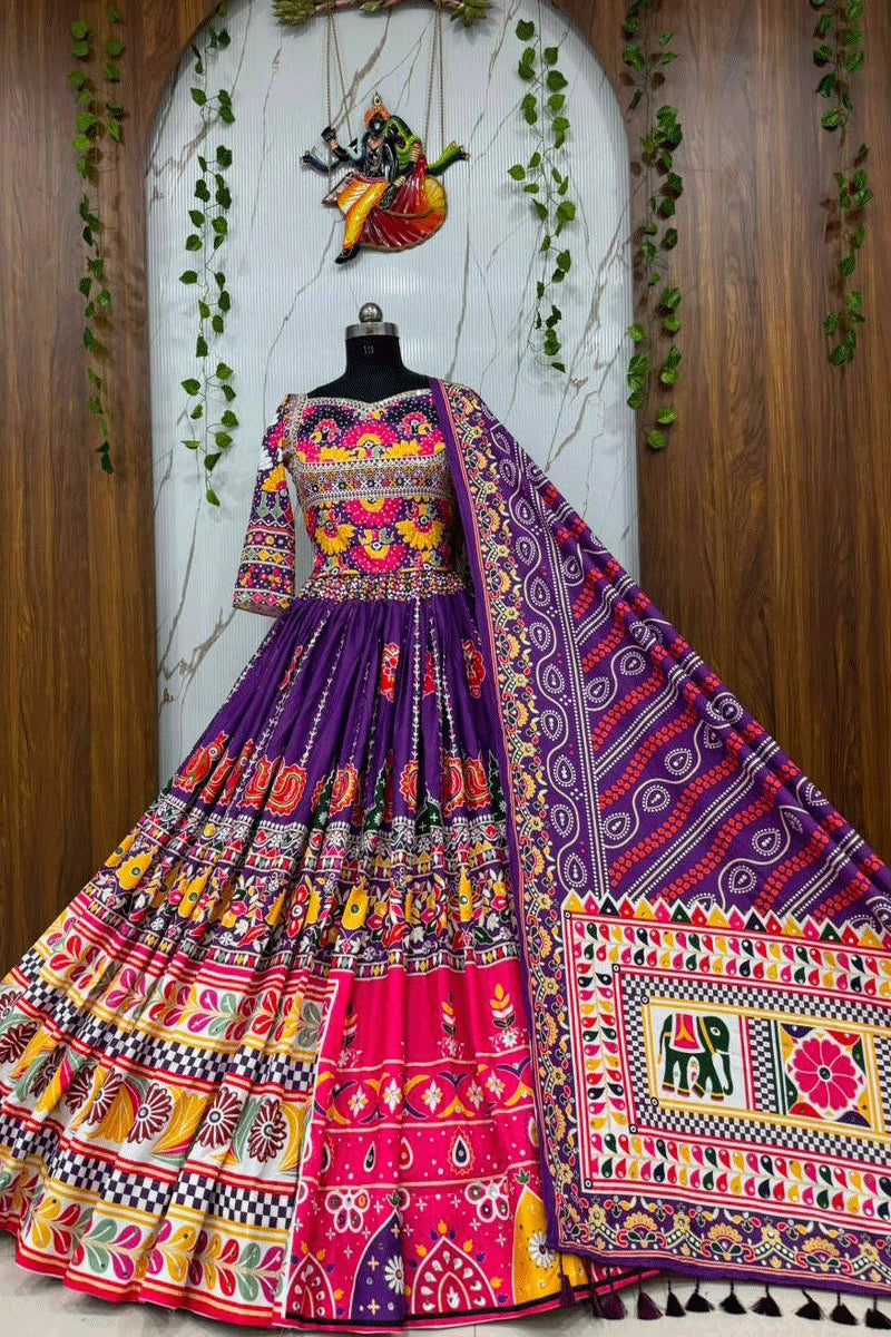 Multi Color With Real Mirror Work Chaniya Choli For Garba Night