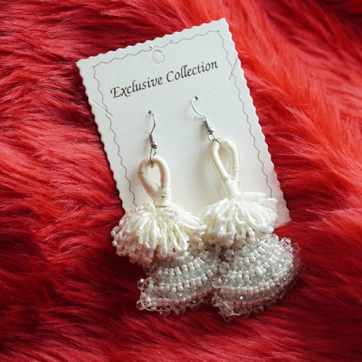 Handmade White Beaded Jhumka Party Wear Earrings