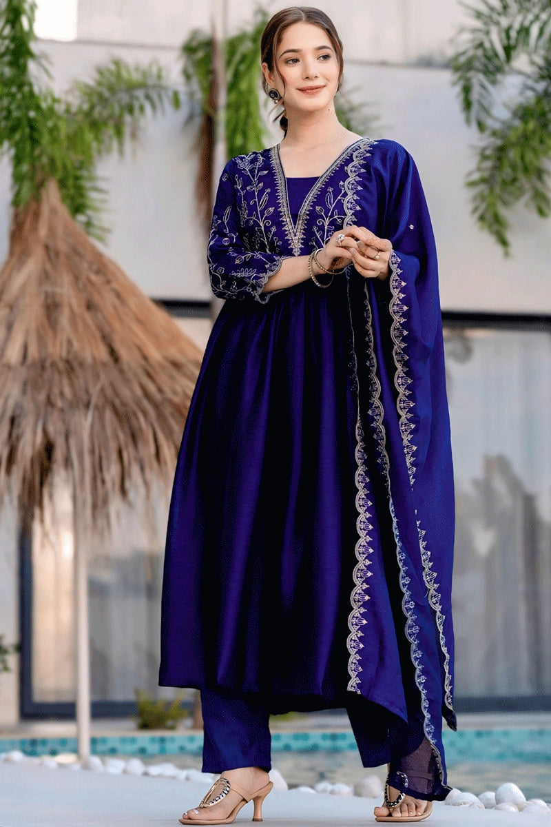 Purple Color Embroidery Kurta Set For Diwali
