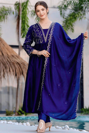 Purple Color Embroidery Kurta Set For Diwali
