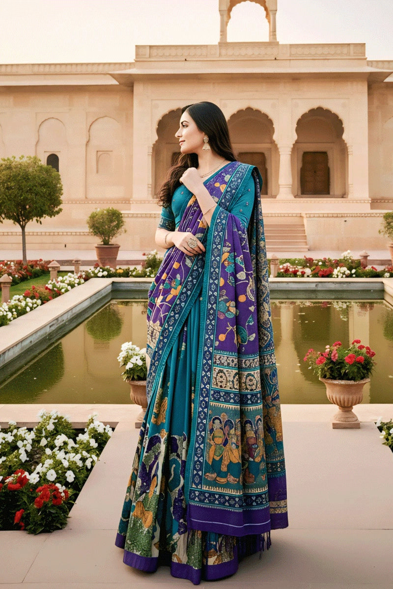 Firozi Color South Indian Half Saree For Onam Festival