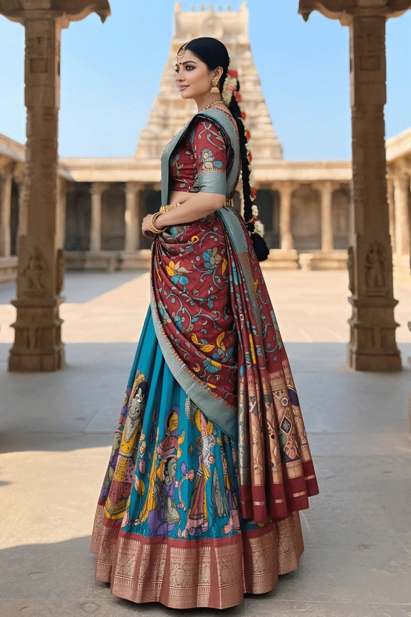 Onam Festival Special Firozi Color Half Saree