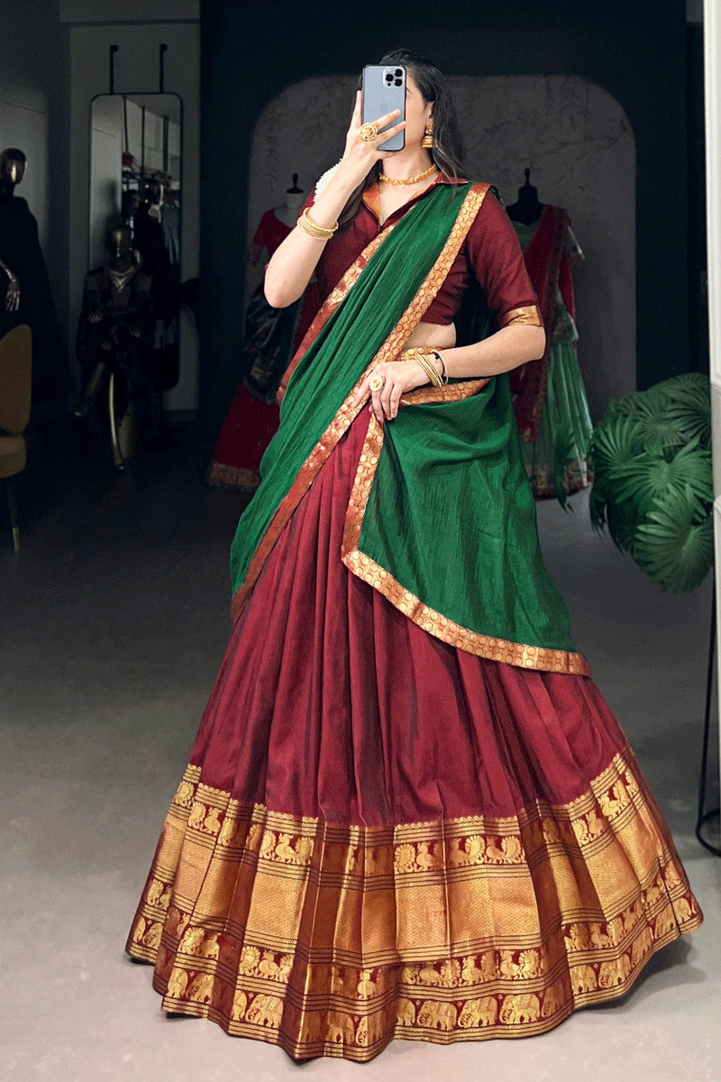 Maroon Color Pattu Half Saree For Pongal