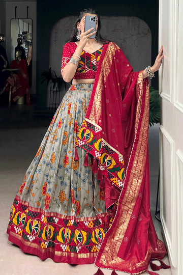 Traditional Gamthi Work Lehenga Choli With Backless Blouse For Garba