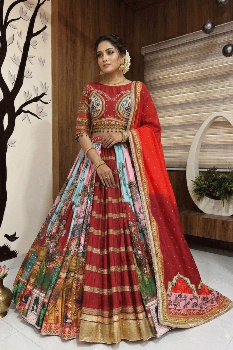 Real Mirror Work Multicolor Lehenga Choli For Navratri