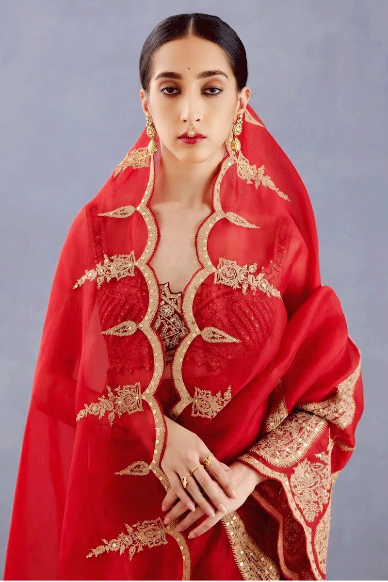 Red Color Sequence Embroidery Work Saree For Karwa Chauth