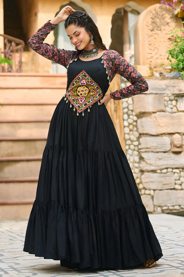 Gamthi Work Long Cotton Gown For Navratri Festival