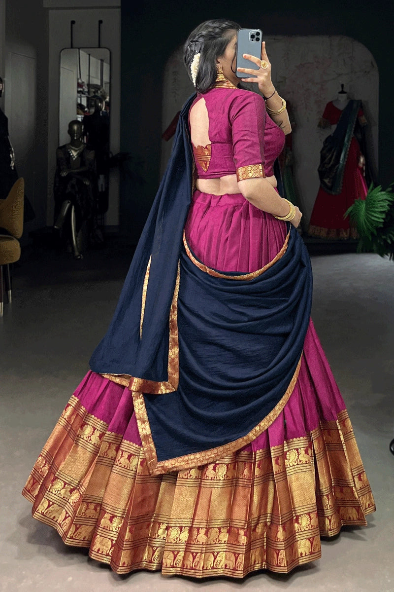 Onam Festival Special Pink Color Half Saree