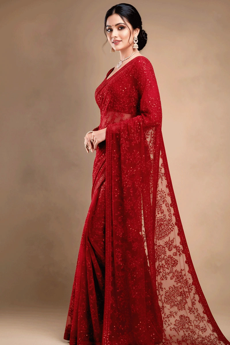 Karwa Chauth special Heavy Embroidery Sequins Work Saree