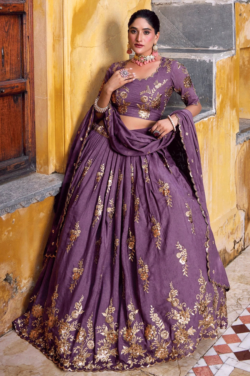 Heavy Flair Sequins Embroidery Work Lehenga Choli For Wedding