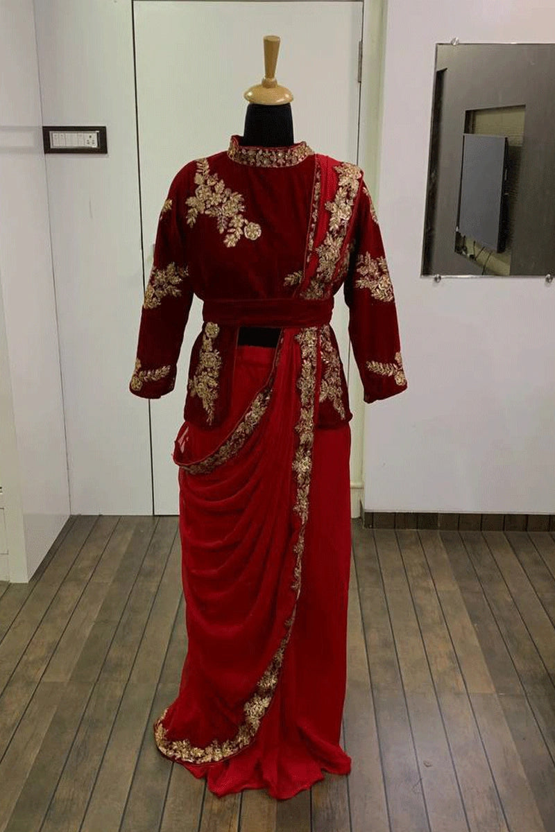 Ready To Wear Red Color Saree For Wedding