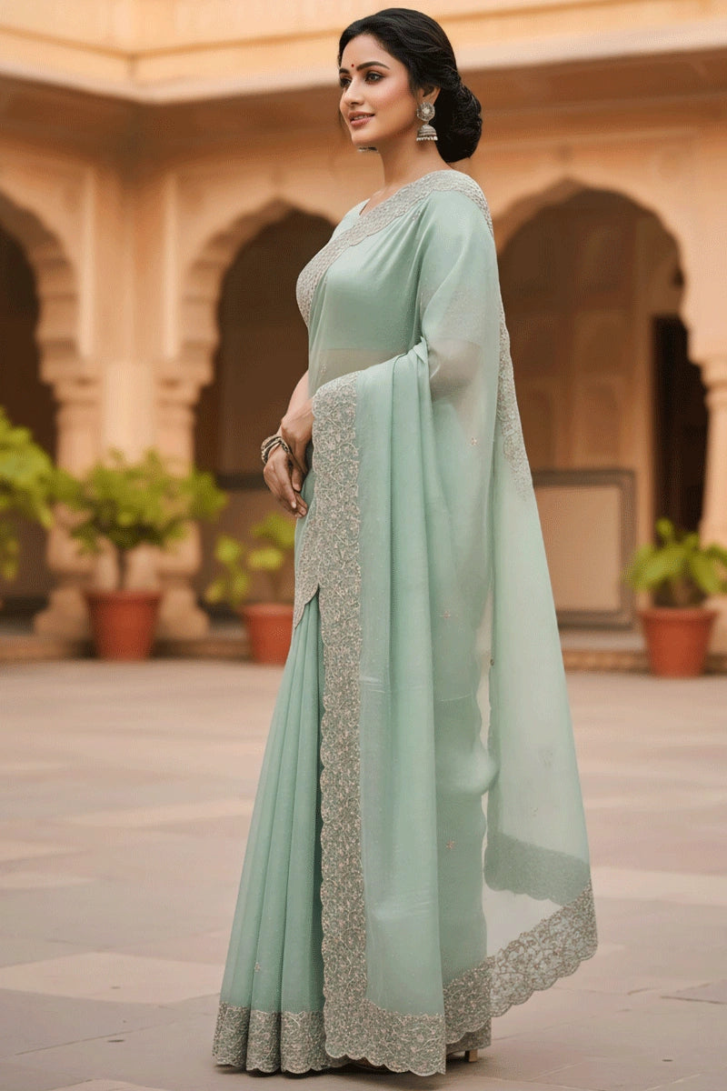 Soft Cruncy silk Fabric Embroidery work Saree For Reception