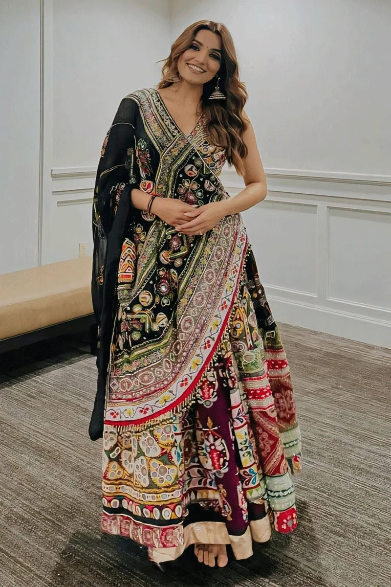 Designer Navratri Special Black Chaniya with Real Mirror Work