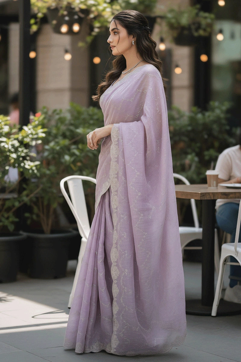 Party Wear Embroidery Work Saree For Gen Z Girl