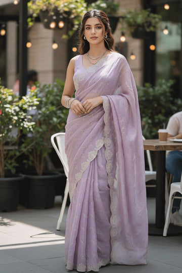 Party Wear Embroidery Work Saree For Gen Z Girl