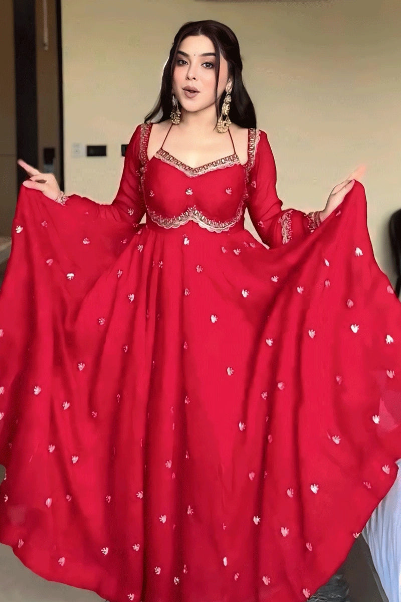 Karwa Chauth Special Red Color Anarkali Suit For Women