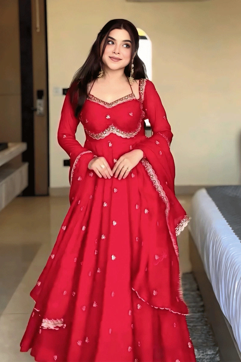 Karwa Chauth Special Red Color Anarkali Suit For Women