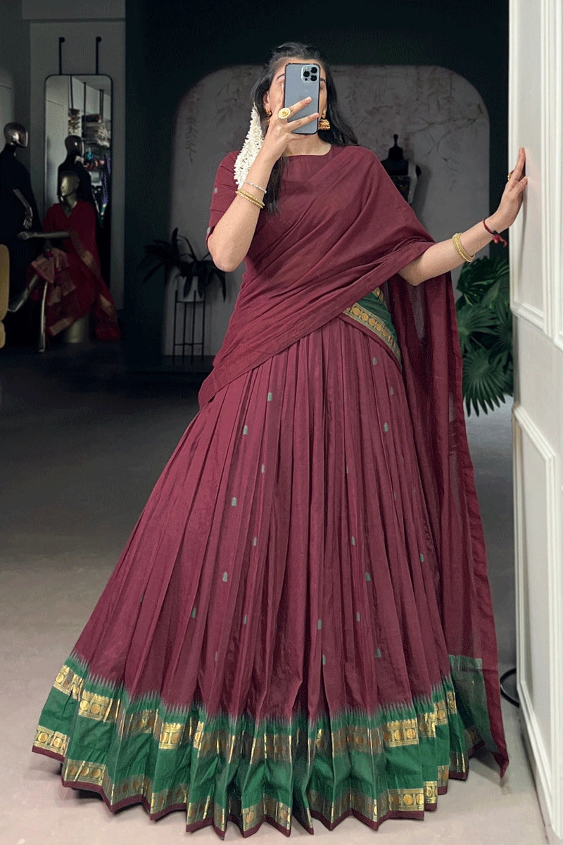 Traditional Maroon Color Half Saree For pongal Festival